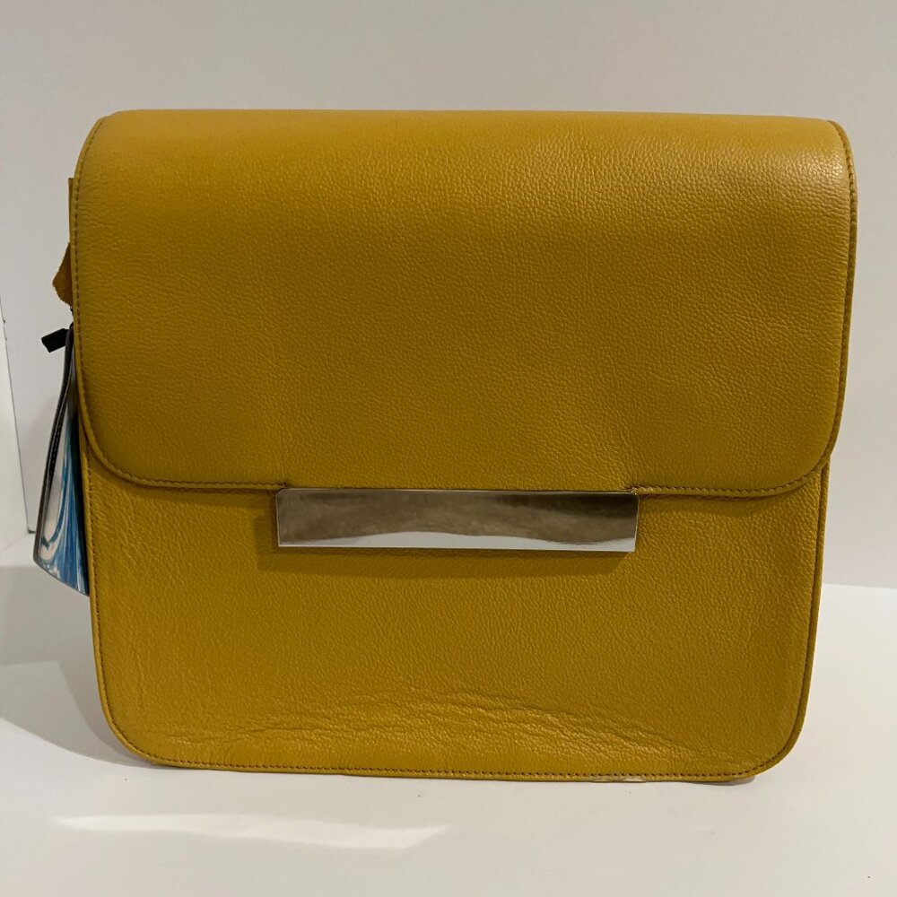 Glass Handbag Cross-Body Bag in Yellow Pebble Leather